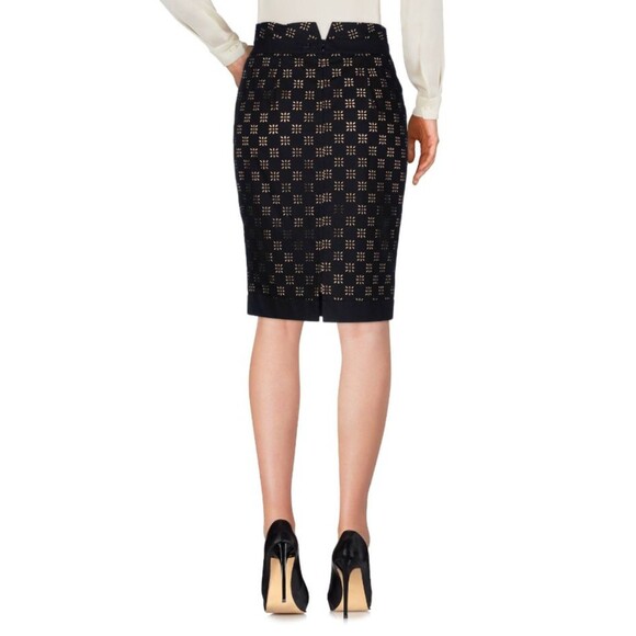 VDP Collection Black Floral Eyelet Cotton Rhinestones Pencil Midi Skirt Sz 6/42 - Picture 2 of 16